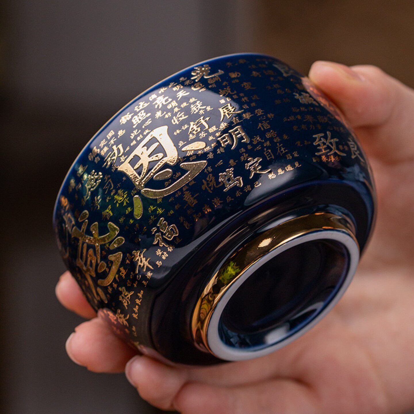 工厂陶瓷鎏金茶杯大号主人杯霁蓝茶盏浮雕高档喝茶泡茶茶具礼盒装