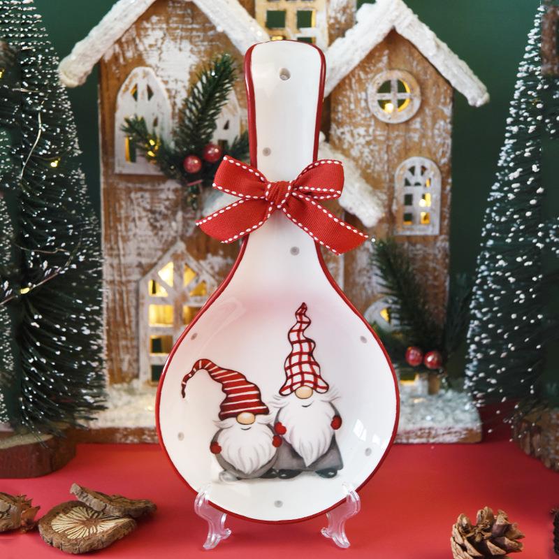 北欧圣诞汤匙架餐桌放筷子勺子餐巾厨房置物架子带蝴蝶结