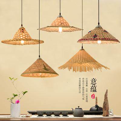 竹编草帽吊灯罩中式田园农家乐土菜馆创意个性火锅店餐厅斗笠灯