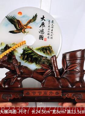 高档书房装饰笔玉品石平安扣摆件送老长辈领筒导办师公室桌可定制