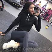 跑步骑行瑜 上衣女户运卫衣长外袖 高档岚纹修动身半拉炼 炼健身服