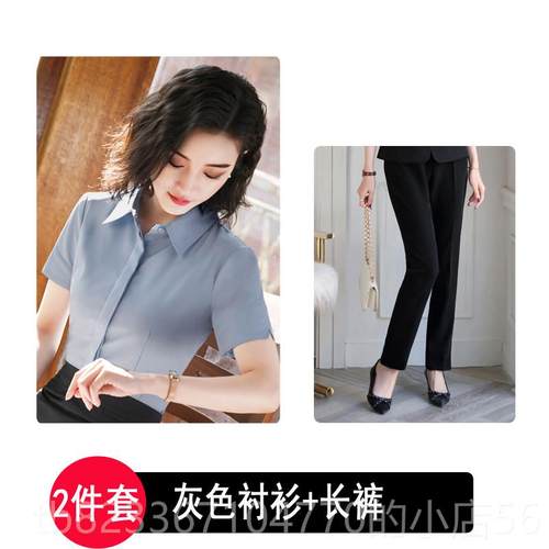 高档饭厅服员前台工服酒店短袖女202白0夏季新款套作装务职业衬衣