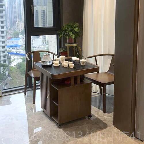 高档阳台小茶桌新中式黑胡桃实木茶几椅现简约代家极用泡茶简禅意