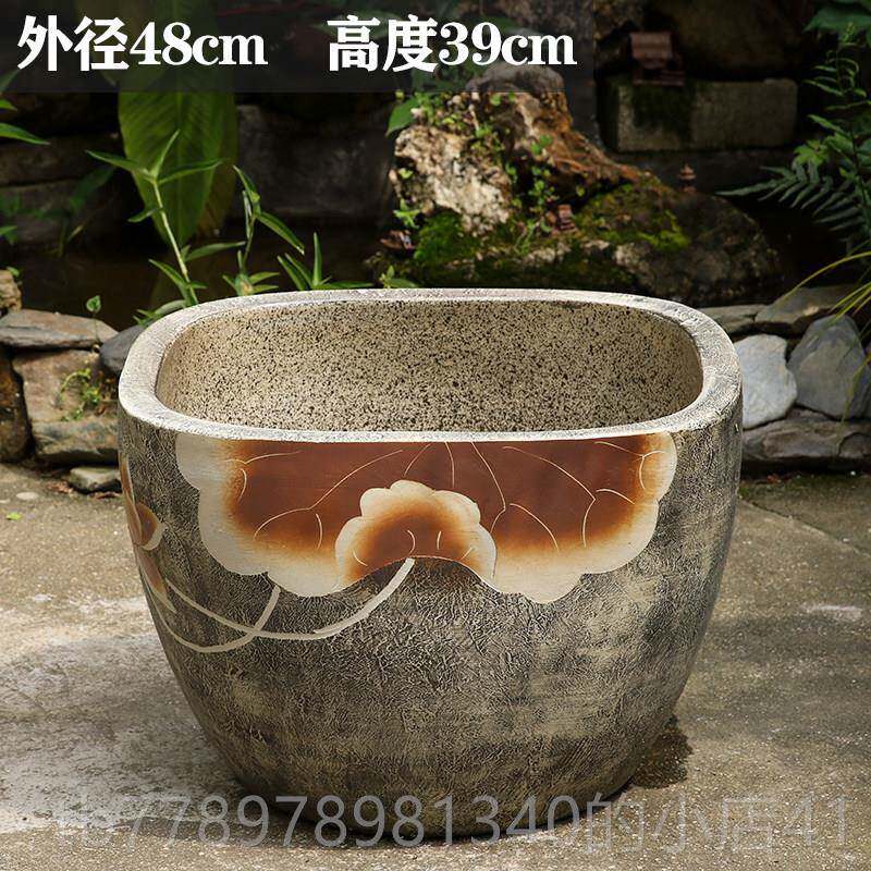 高档景德镇粗陶水陶瓷鱼缸睡莲缸盆荷花鱼大缸碗莲盆缸彷石水金流