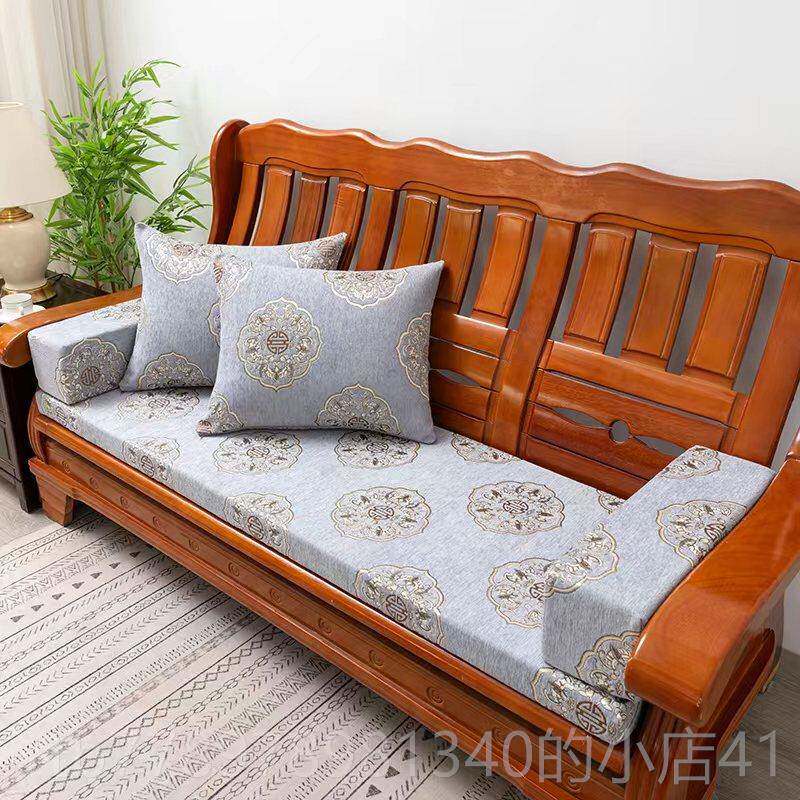 高档加硬绵实木沙发亚麻高密防度海绵坐垫滑中式沙发木海坐垫可以