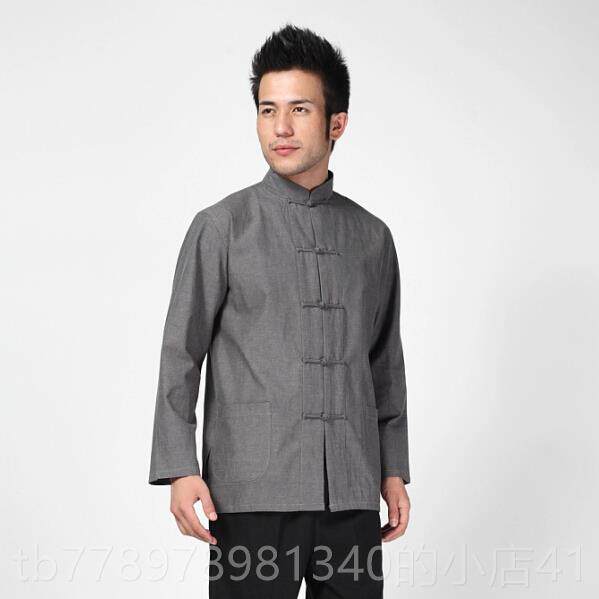高档中式国风棉男装唐装男全长袖衬衣上衣汉服中士打底居服中老年