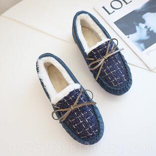 高档豆豆鞋女冬新款保加绒加厚平底女休闲懒人暖4大秋码软底413棉