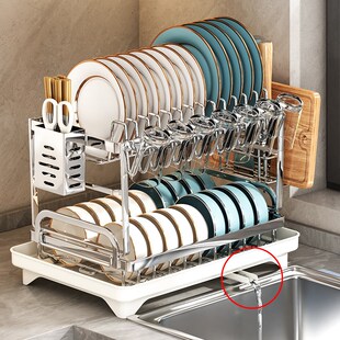 碗盘沥水架双层碗架不锈钢厨房置物架导流沥水篮放碗筷碗碟收纳架