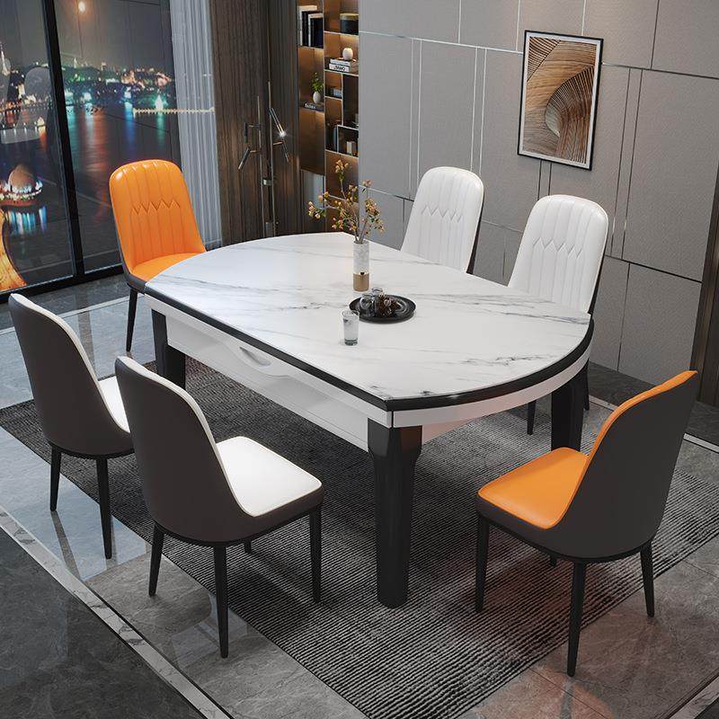 实木岩板餐桌椅组合伸缩折叠现代简约小户型家用可变圆桌吃饭桌子