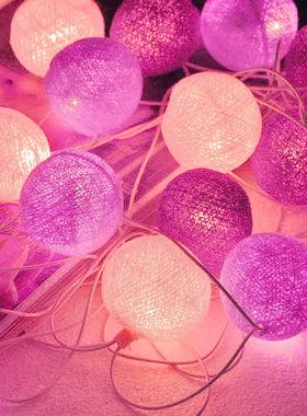 20头缠线七彩串棉球灯-带灯 泰国灯饰工艺品酒吧茶室家居彩灯