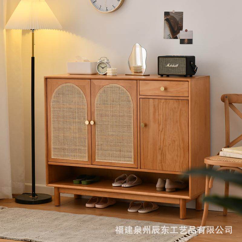 北欧藤编鞋柜大容量储物透气玄关柜家用门厅简约实木收纳多层鞋柜