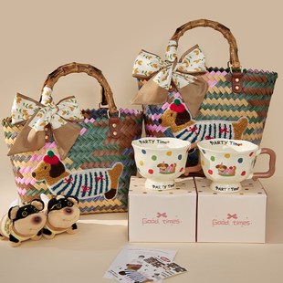 腊肠狗编织包伴手礼女伴娘实用结婚礼盒空盒子小众高级手提礼物袋