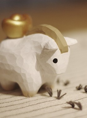 来,来财!马上有钱 小白马生肖礼物 纯手工木雕小马实木桌面摆件