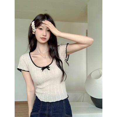 非常漂亮的夏季女士短袖t恤，高端和超级好看的半袖韩式漂亮短衬