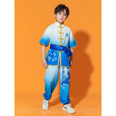 正品庆儿童国术表演服男女太极服服击武鼓服古典幼儿园中式表演服