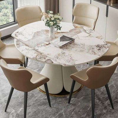 轻奢亮光岩板伸缩旋转餐桌椅方形可变圆荷花台多功能吃饭厅桌组合,住宅家具,岩板餐桌,淘宝优惠券,粉丝福利购,淘宝优惠卷