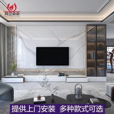 网红新款悬空岩板电视背景墙客厅大理石现代简约木格栅影视墙装饰,家装主材,瓷砖背景墙,淘宝优惠券,粉丝福利购,淘宝优惠卷