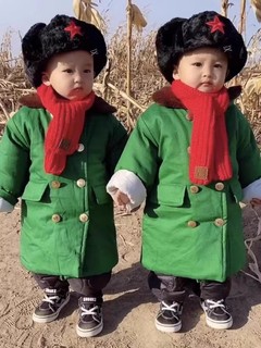 儿童军绿大衣宝宝加厚保暖中长款男女童炸街外套网红棉衣加绒冬季