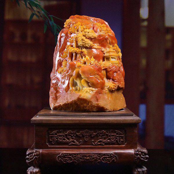 福建寿山石山里恒岳深秋摆件办公小装饰客厅摆设俏色手作浮雕工艺