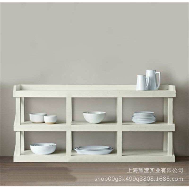 美式实木餐边柜定制家具橡木白色做旧餐具收纳柜餐厅备餐柜储物柜