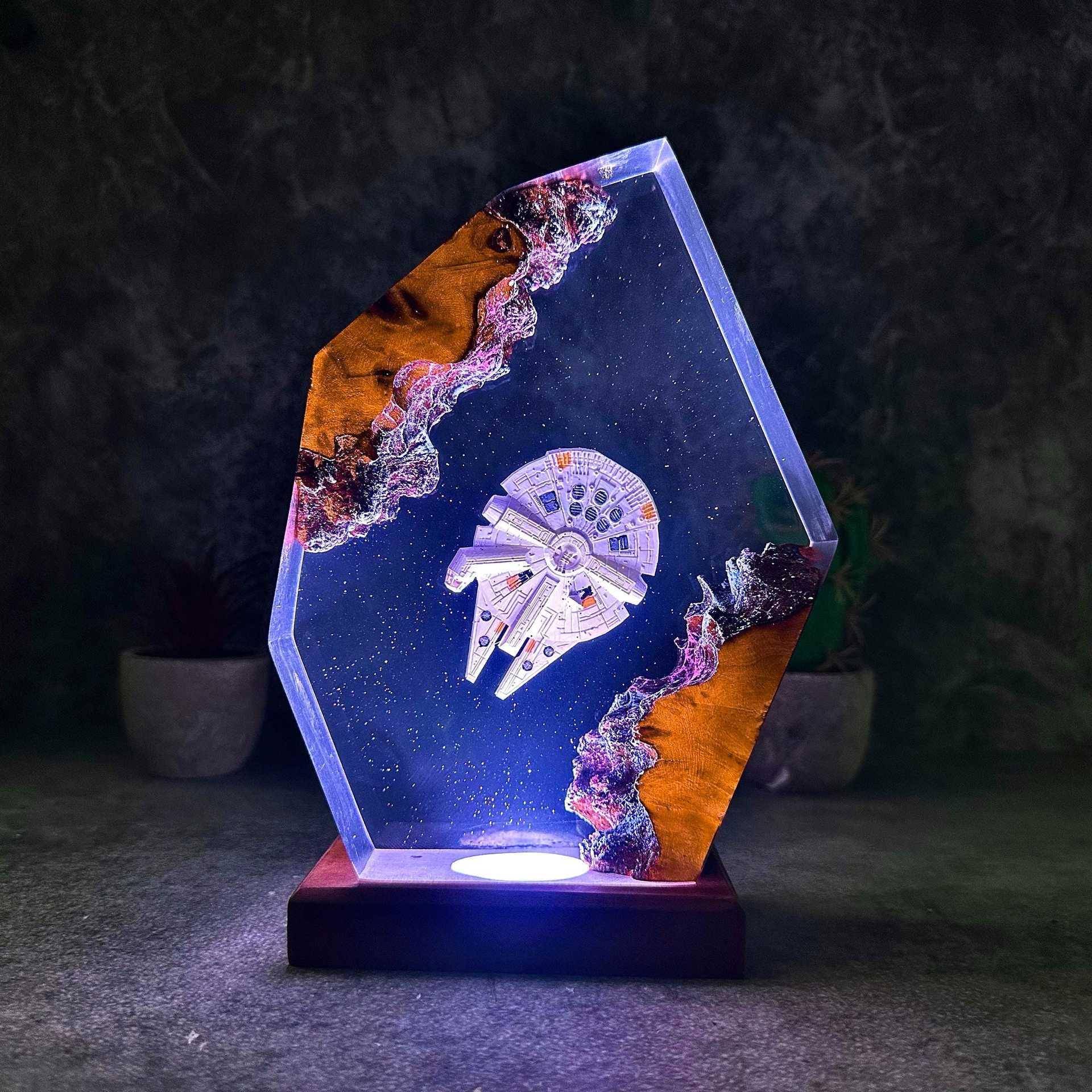 宇宙飞船树脂环氧灯星系太空树脂艺术小夜灯手工制作的圣诞礼物