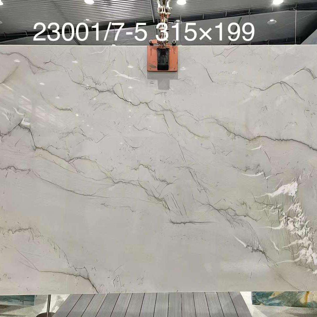 冰岛白大理石奢石餐桌岛台 室内装修轻奢石材电视背景墙