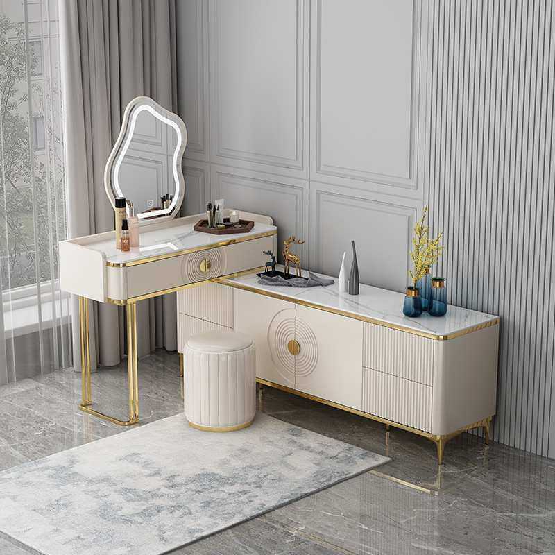 轻奢岩板梳妆台客厅电视柜一体收纳伸缩化妆桌多功能大容量储物柜