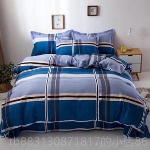 正品 上 简约纯棉四件套北欧条纹0格子床被套18全x220棉2x2.3米男士