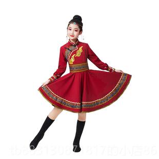正品蒙古童族儿数童舞蹈演出服女蒙族白袍服装女男童少民族蒙古族