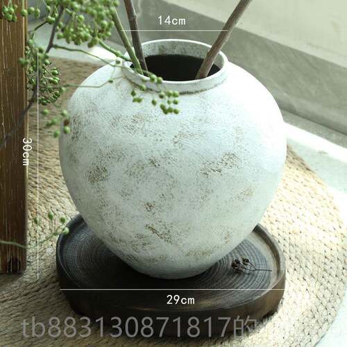 正品覆古陶瓷花日式客白色侘寂大肚陶罐厅水培瓶圆插干燥花粗陶花