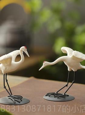 正品意陶瓷鸿运创当头仙鹤景动物盆山造景客厅茶桌白鹤假装饰白瓷