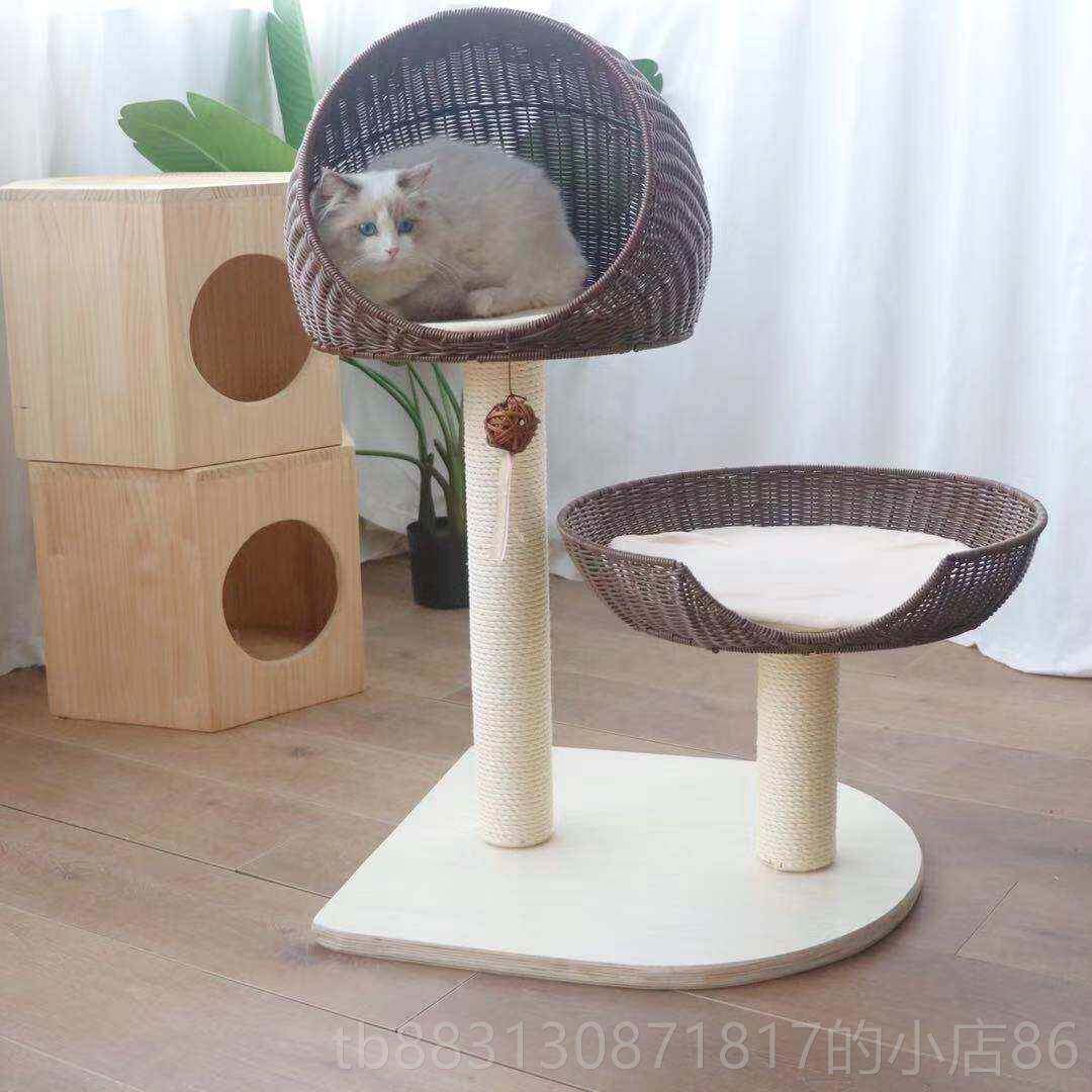 正品藤编猫爬架实大木蕉香叶中小猫窝四季猫通用猫架猫抓板树夏季