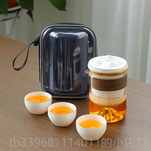 高档旅茶具套装家用功夫茶式具盖碗羊脂玉瓷茶杯户外携可定便制lo