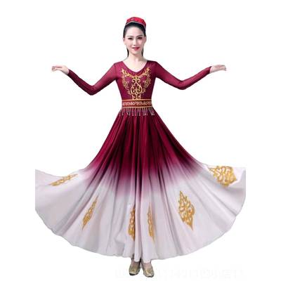 高档新舞疆维吾尔族舞蹈服民族台演出服艺考练装习裙剧维族目表演