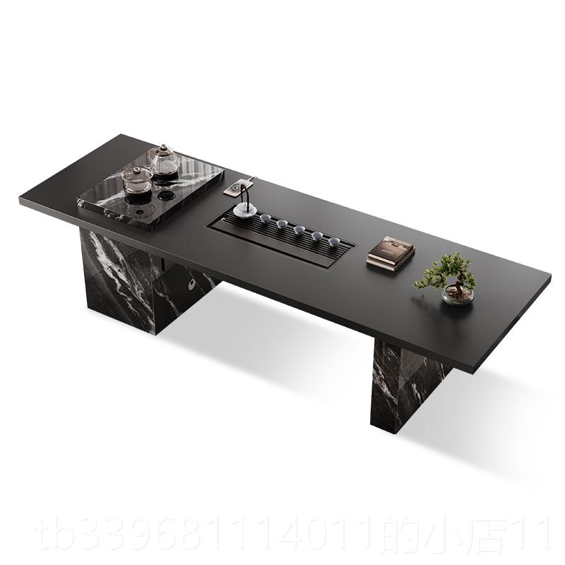 高档幻月黑茶岩板茶桌现代轻奢泡台办公接待功夫茶台简约室茶桌椅