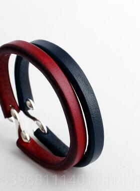 高档环一休高吾郎进桥木口日本枥鞍革藏青枣红色925纯银钩皮手手