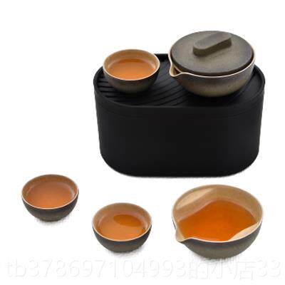 新款泊喜小巨功蛋T1便携式旅行茶具快客杯一壶两夫窑变釉陶杯瓷套