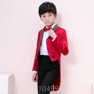 新款儿红礼服男童燕尾服男色孩童持婚礼魔术指挥钢琴演出主服韩版