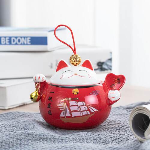 新款家居摆件陶瓷家茶叶便携罐迷你旅行存储密封罐招摆财猫件小号