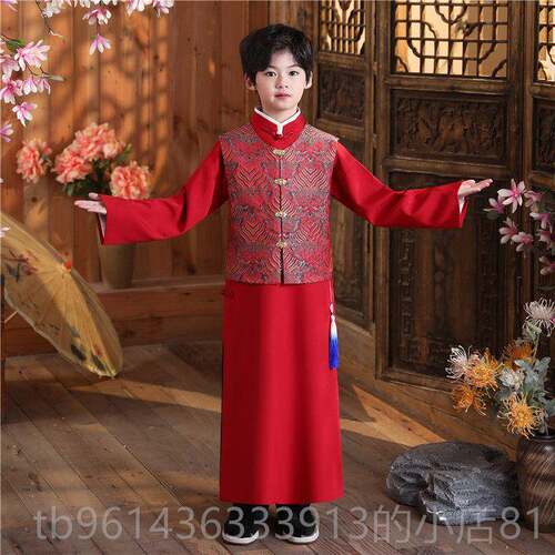 高档男服童汉服中国风拜年服古装唐童装公子少儿爷国学演出民国风