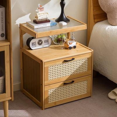 全实木BEX古小床头柜简约现代物架型家复用置卧室新中式带玻璃床