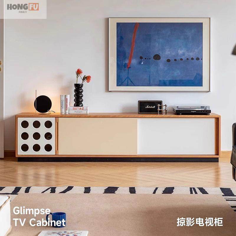 05新款实木电2视柜中古风小2GJU户型客厅电视剧柜复古落收纳储地