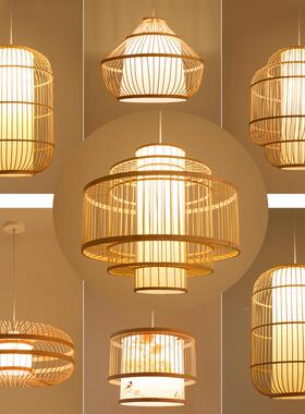 灯古中式竹艺吊走廊楼道餐厅饭店竹编灯笼书房复日灯式藤艺KJO灯