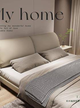 床意式简耳朵床轻奢现简约代双人主卧大软包极RUJ储床物婚床