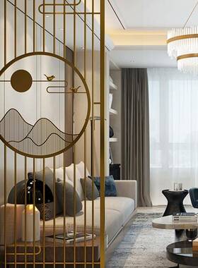 铁艺不锈钢风隔断墙轻奢厅入户玄关花格现简代客约屏中式金NQL属