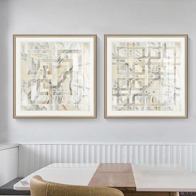 现代美发式餐厅装饰简奢美客厅沙UOV墙四联挂画画轻几何卧室床头