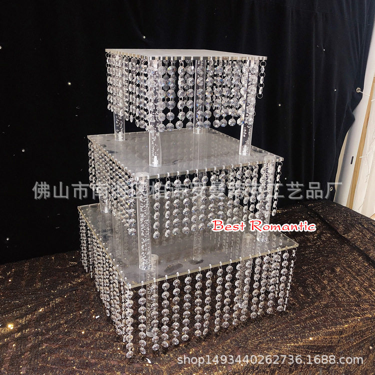 欧式单层水晶珠方形亚克力透明蛋糕架茶点心托盘水果盘甜品台