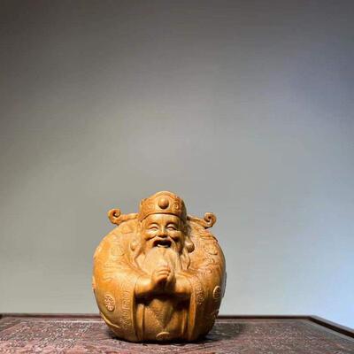 GVC天然绿檀木品雕小神招财好运文财玩手艺把件家居装饰品桌面工