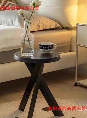 黑色实小茶边几沙发圆子床头柜木中复古法式矮置物风架客HHY厅阳