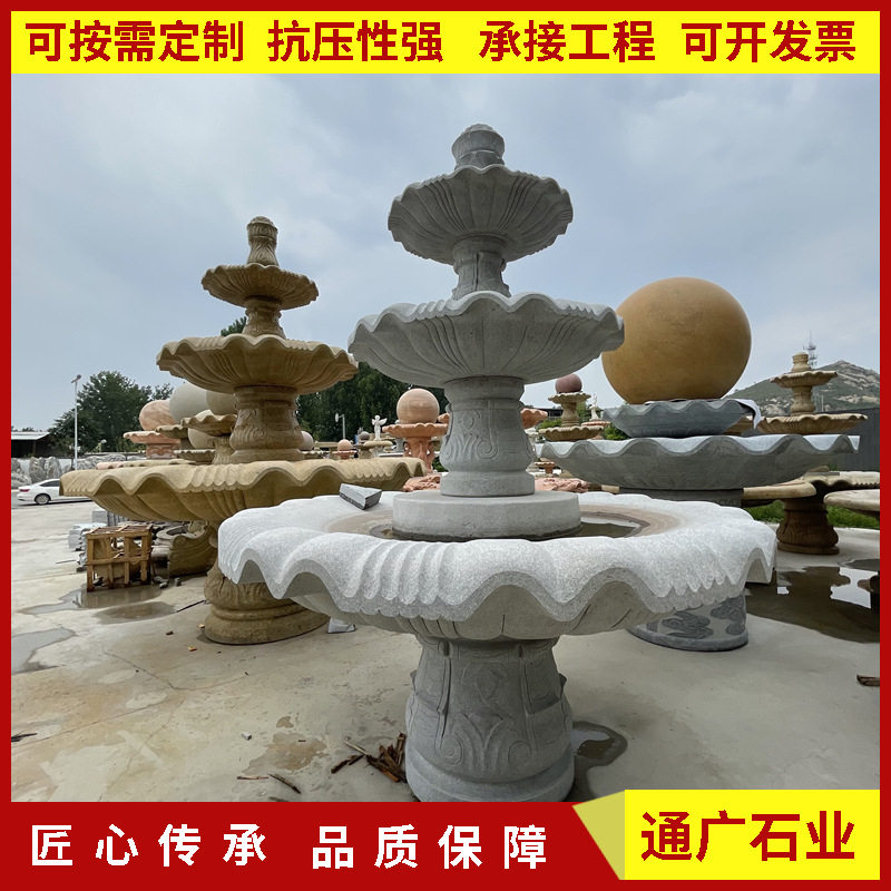 大型石雕喷泉花钵鱼池景观雕塑